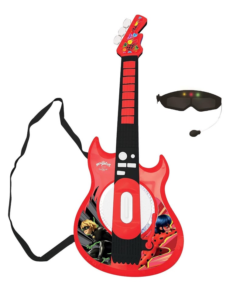 Lexibook Miraculous Electronic Lighting Guitar with mic, Glasses with Microphone, Demo Songs, 2 Game Modes, MP3 Plug, Black red, K260MI - Image 1